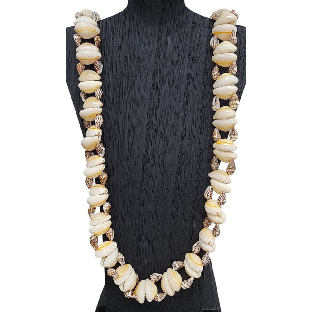 Vintage Butterscotch Cowrie & Nassa Shell Ladder Necklace Chunky 36 Inches Jewel